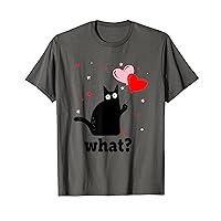 Funny Cat What? Black Cat With Heart Valentine's Day T-Shirt