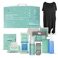 Postpartum Care Kit for Mom (14-Piece) - Includes Labor and Delivery Gown, Peri Bottle, Witch Hazel Foam, Pad Liners & More! with Hospital Essentials for Women After Birth