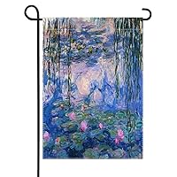 pink Lotus flower Outdoor Garden Flag bloomed leaf blue pond Oil Painting Modern art Vertical Burlap House Flags 12.5X18 Double Sided Patio Lawn Party Decorations