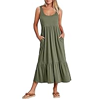 ANRABESS Women's Summer Sleeveless Sundress Swing Dress Casual Flowy Tiered Beach Maxi Dress with Pockets