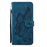 Flip Case for Google Pixel 7 Pro, Luxury PU Leather Magnetic Closure Folio Cover with Card Holder Kiskstand, Elegant Butterfly Embossing Slim Shockproof Wallet Case (Blue)