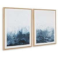 Holport Contemporary Abstract Framed Wall Art Set, 2 Count, Blue & White
