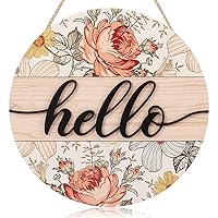 3D Hello Sign for Front Door, Boho Hello Spring Door Sign with Flowers, Colorful Floral Welcome Wooden Hanging Sign Decor for Entryway Front Porch Yard (12