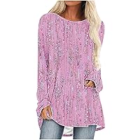 Fashion Flowy Tunic Tops Women Casual Loose Fit Printed Shirts Long Sleeve Crewneck Pullover to Wear with Leggings