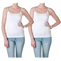 Casual Basic Women's Semi-Crop Camisole Cami Tank Top with Adjustable Straps - 2 Pk White White, L