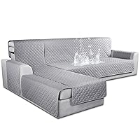 KinCam 100% Waterproof Sectional Couch Covers, Reversible L Shaped Sofa Covers 3pcs Sofa Slipcovers for Sectional Chaise Slipcover for Pets Kids (XLarge, Gray)