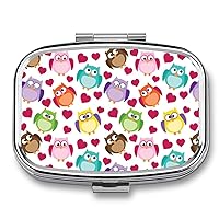 Pill Box Owls Love Heart Square-Shaped Medicine Tablet Case Portable Pillbox Vitamin Container Organizer Pills Holder with 3 Compartments
