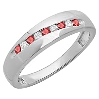 Dazzlingrock Collection Round Ruby & White Diamond Men's Stackable Anniversary Wedding Band | 925 Sterling Silver