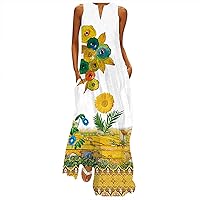 Summer Maxi Dresses for Women 2024 Sleeveless Floral Long Dress Plus Size Spring Vacation Swing Maxi Dress Boho Beach Dress
