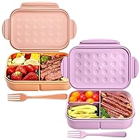 Jeopace Bento Box, Bento Box Adult Lunch Box,Kids Bento Box with 3 Compartments,Lunch Containers Microwave Safe(Flatware Included,Purple+Orange)