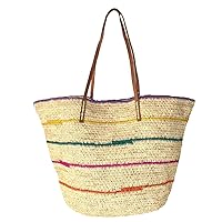 Cielo Striped Crocheted Raffia Straw Carryall Tote Bag, Natural/Multi