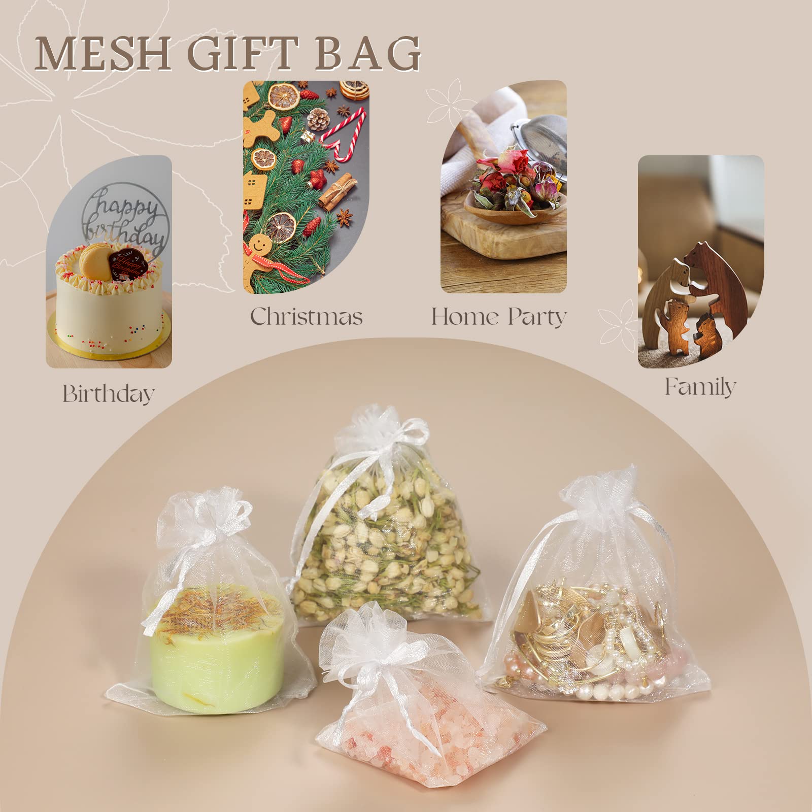 200 PCS Premium Sheer Organza Bags with Drawstring - 4x4.72 Inch (10x12cm) - Bulk Small Mesh Gift Bags for Jewelry, Soap, Candy, Wedding Party Favors for Guests, Sachet Bags for Small Business