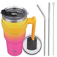 40oz Tumbler with Handle and 2 Straw 2 Lid, Insulated Water Bottle Stainless Steel Vacuum Cup Reusable Travel Mug,Rainbow