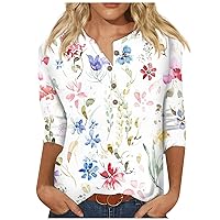 Women's Fall Tops,Women's Fashion Casual Printed Button-Down Round Neck Seven-Point Sleeve Top Blouse