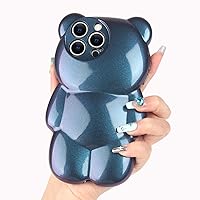Losin Compatible with iPhone 14 Pro Max Bear Case for Women Girls Girly Cute Cartoon Phone Case Lovely 3D Kawaii Design Camera Lens Protection Soft Silicone Shockproof Protective Cover, Blue