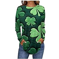 St Patricks Day Shirt Women,Tee Shirts for Women Fall Casual Long Sleeve Shirts Retro Printing Top Pullover St.Patrick's Day