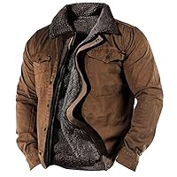 Fleece Jacket Men Color Block Zip Up Winter Sherpa Lined Sweatshirt Warm Jacket Long Sleeve Outdoor Cargo Jacket