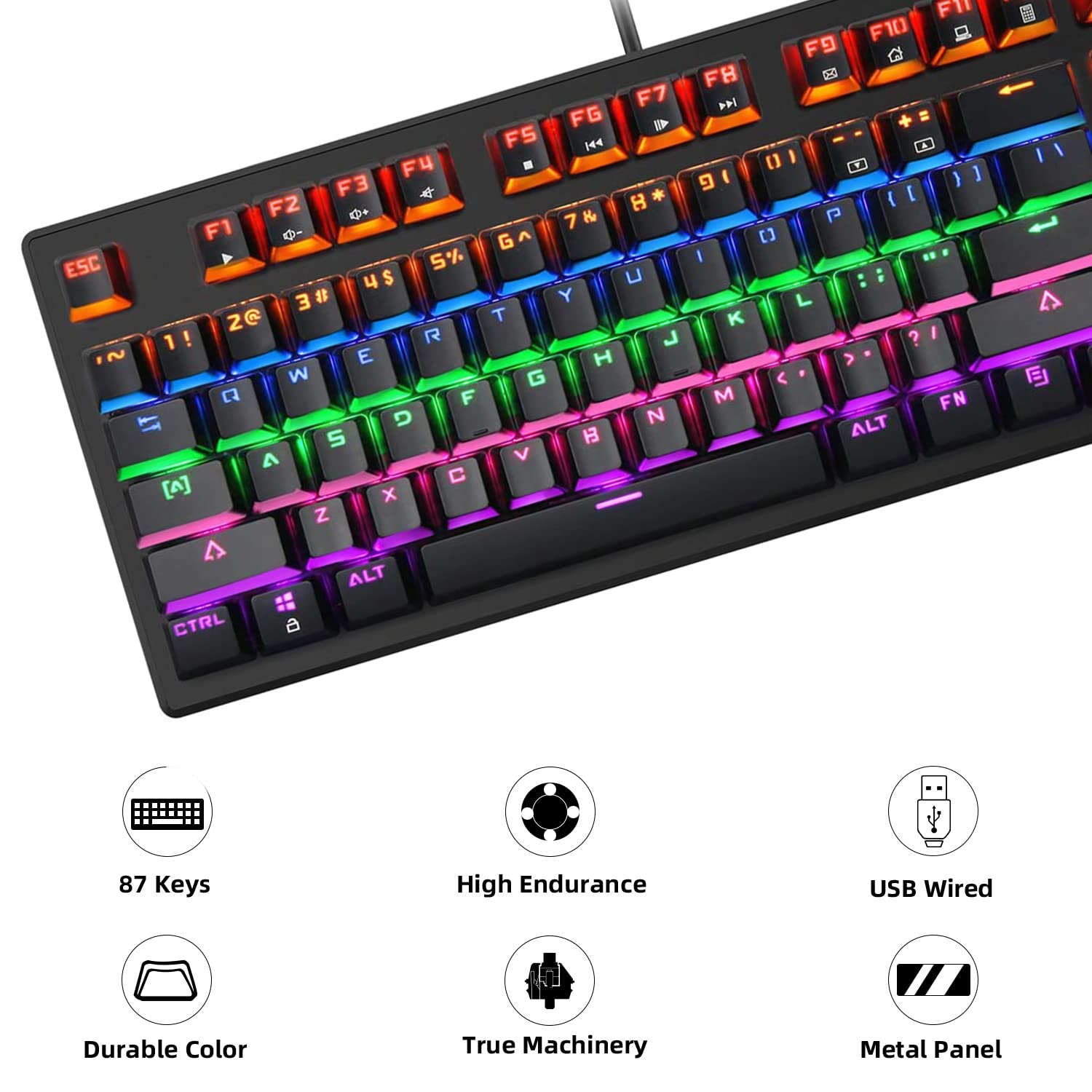 Anivia MK1S RGB LED Backlit Mechanical Gaming Keyboard,Wired USB Gaming Keyboards with Blue Switches, 87 Keys for Windows PC Laptop Game, Black