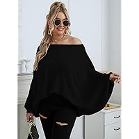 Women's Plus Size Sweater -Cardigans Plus Dolman Sleeve Ribbed Knit Sweater Women's Plus Size Sweater (Color : Black, Size : X-Large)