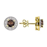 14K Yellow Gold Halo Stud Earrings - 4MM Round Gemstone & Diamonds - Exquisite Birthstone Jewelry for Women & Girls
