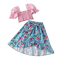 Kids Toddler Baby Girls Spring Summer Floral Cotton Short Sleeve Tshirt Skirts Outfits Set Clothes And Girls Dress