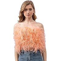 Women Ostrich Feather Bandeau Bralette Mini Crop Top Tube Top Strapless for Party Carnival