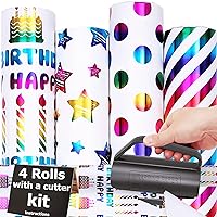 THMORT Birthday Wrapping Paper Roll with a Cutter Kit for Boys&Girls,Adults,Kids Princess Pink Barbies17 Inch X 120 Inch Embossed Foil Wrapping Paper for Gift Wrapping Baby Shower