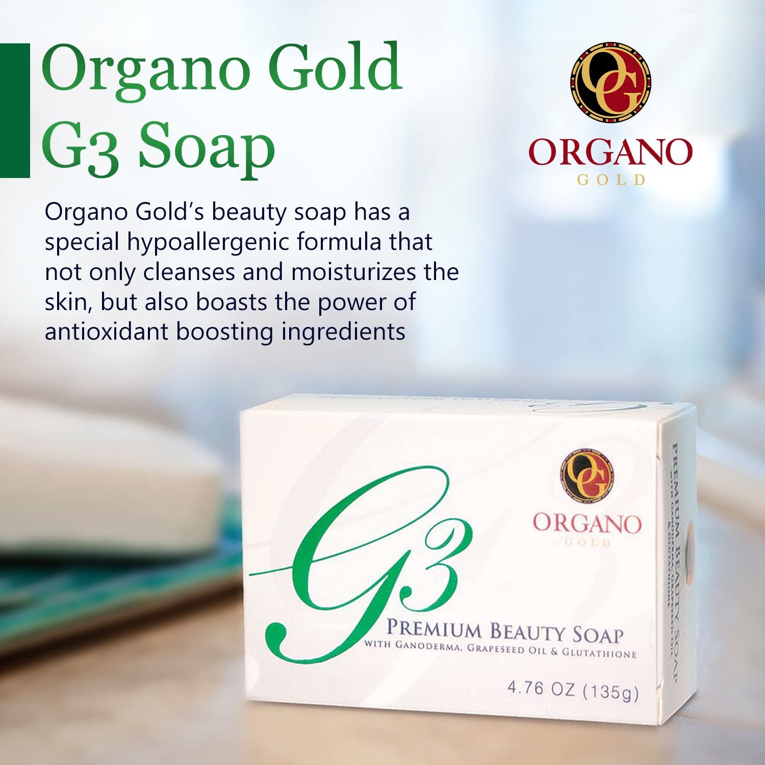 Organo Gold Premium Beauty Soap with Ganoderma Lucidum – Grape seed Oil & Glutathione – Glowing Skin – Radiant- Cleansing, Moisturizing & Hypoallergenic – Apricot seeds – 4.76 Oz (135 gram).