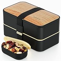 Bentoheaven Premium Bento Box Adult Lunch Box with Compartments for Women & Men, Set of Utensil & Chopsticks & Dip Container, Cute Japanese Kids Bento Lunch Box, Microwavable (Symph-Onyx)