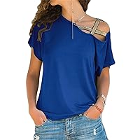 Andongnywell Solid Color Short Sleeve Cold Shoulder Casual Tshirt Blouse Sexy Tunic Top T-Shirt for Women