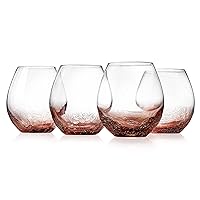 NutriChef 19oz Stemless Wine Glasses - Set of 4 Elegant Red & White Wine Clear Crystal Glass Drinkware w/Ice Crack Design, Lead-Free Seamless Bowl, Dishwasher Safe, Perfect for Any Occasion