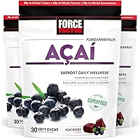 Force Factor Acai Soft Chews for Immune Support, Oxidative Stress Defense, Superfood and Antioxidants Supplement, Non-GMO, Gluten-Free, and Vegan, Acai Berry Flavor, 30 Soft Chews, 3-Pack
