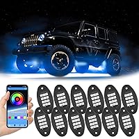 AUTOXBERT RGB LED Rock Lights Kit for Trucks, 12 Pods Underglow Multicolor Neon Light with App Control Flashing Music Mode for Jeep UTV SUV ATV Offroad Wheel Well