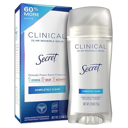 Secret Clinical Strength Antiperspirant and Deodorant for Women Invisible Solid Completely Clean 2.6 Oz