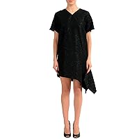 Just Cavalli Women's Wool Black Jacquard Asymmetrical Dress US S IT 40