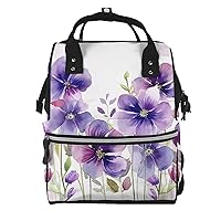 Diaper Bag Backpack Watercolor purple flowers Maternity Baby Nappy Bag Casual Travel Backpack Hiking Outdoor Pack