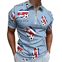 Love Costa Rica Soccer Polo Shirts for Men Zip Up Short Sleeve Golf Shirt Casual Collared T Shirt