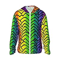Sun Protection Hoodie for Men Women UPF 50+ Long Sleeve Rash Guard Jacket Gay Pride Rainbow Pattern Lightweight Sun Shirt