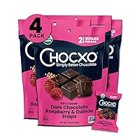 ChocKETO Dark Chocolate Raspberry & Quinoa Snaps | Keto Certified, USDA Organic, Certified Gluten Free and Kosher | Sustainably Sourced 85% Cacao, 98 g (4-Pack)