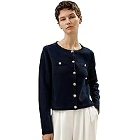 LilySilk 100% Merino Wool Cardigan for Women Button-Down Cropped Sweater Jacket for Ladies Round Neck Semi-Formal