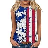 Stars Stripes Summer Tank Tops Women Vintage 4th of July Patriotic Shirts Casual Loose Fit Sleeveless Crewneck Tees