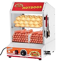Hot Dog Steamer, 2-Tier Hot Dog Steamer with Bun Warmer Adjustable Temperature, 28.5 QT Electric Bun Warmer Cooker Glass Sliding Door Partition, Stainless Steel, Steaming 175 Hot Dogs & 40 Buns