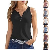 Women's Fashion Tank Top, Solid Color Henley Neck Tops Summer Casual Slim Fit Tank Top Vacation Sleeveless Shirt