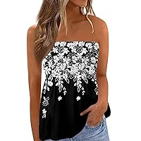 Spring Tops for Women 2024 Bandeau Tops Sexy Off The Shoulder Off Back Elastic Print Wrap Chest Slim T-Shirt Top