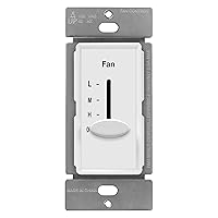 ENERLITES 3 Speed In Wall Ceiling Fan Control, Slide switch, 120VAC, 2.5A, Single-Pole, No Neutral Wire Required, 17000-F3-W-F, White