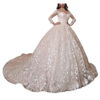 Lace up Corset Illusion Bridal Ball Gown Train Princess Beach Wedding Dresses for Bride Long Sleeve