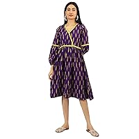 Womens Ikat Purple Cotton Mini Dress