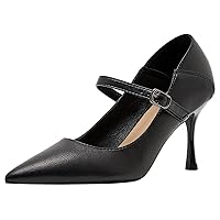 Women Pointed Toe Office Pumps Leather High Heels Collapsible Back Formal Pumps Adjustable Straps