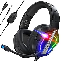 Fachixy「2024 New」FC200 Mac Gaming Headset for PS4/PS5/PC/Xbox One, Noise Canceling Headset with Stereo Microphone Sound, Computer Headset with 3.5mm Jack & RGB Light