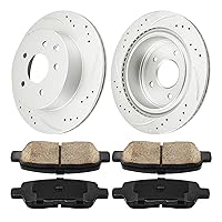 PHILTOP 31349+D905 Rear Drilled and Slotted Disc Brake Rotor and Ceramic Brake Pad Set Kit For Rogue 2008-2019, Rogue Sport 2017-2019, LEAF 2011-2020, Rogue Select 2014-2015, G35 2003-2005, 6pcs
